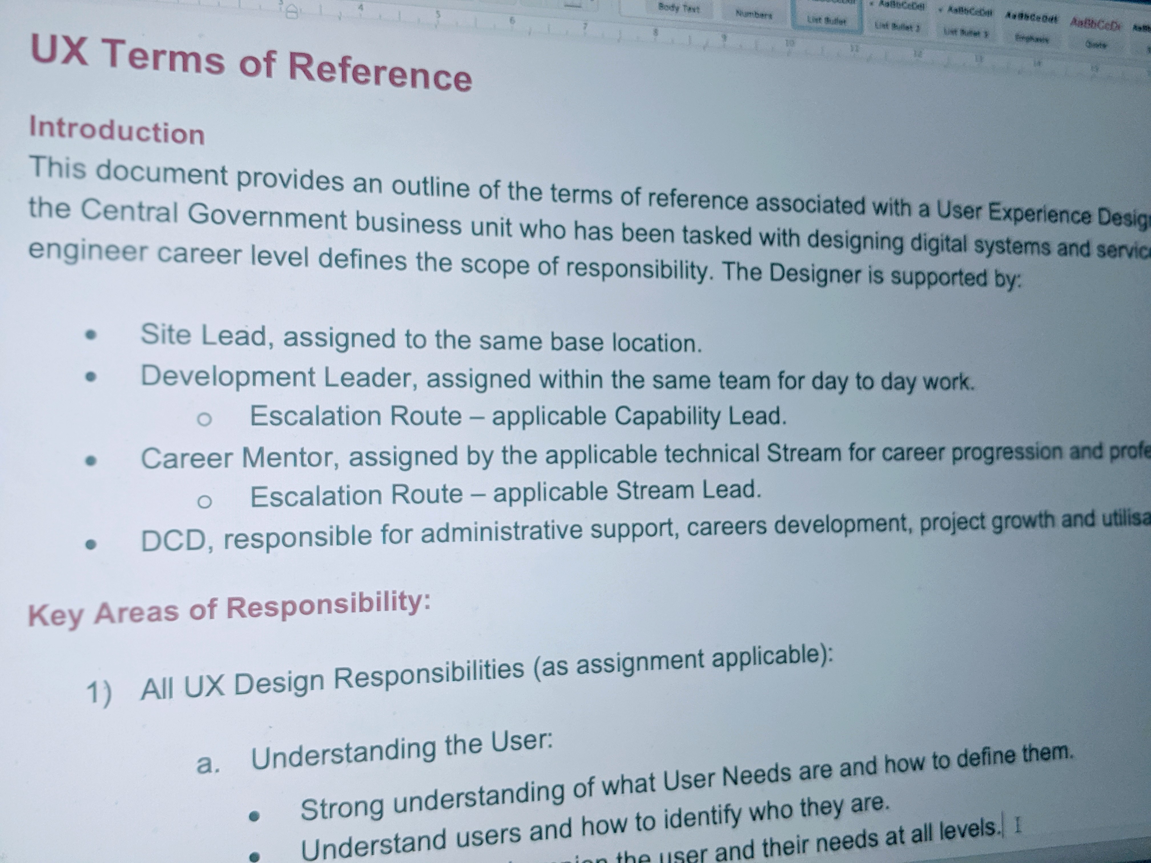 UX Terms of Reference