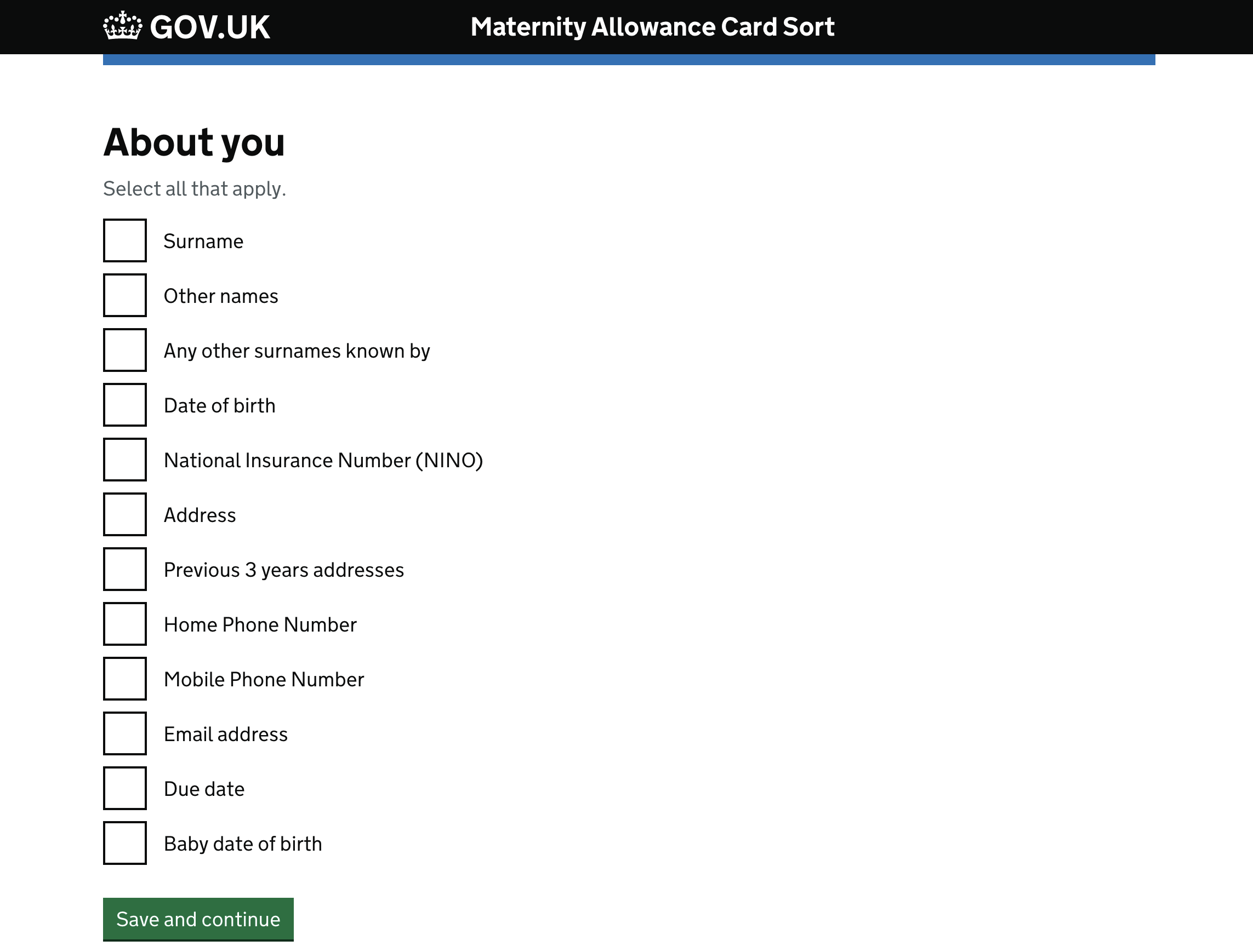 Card Sort checkboxes