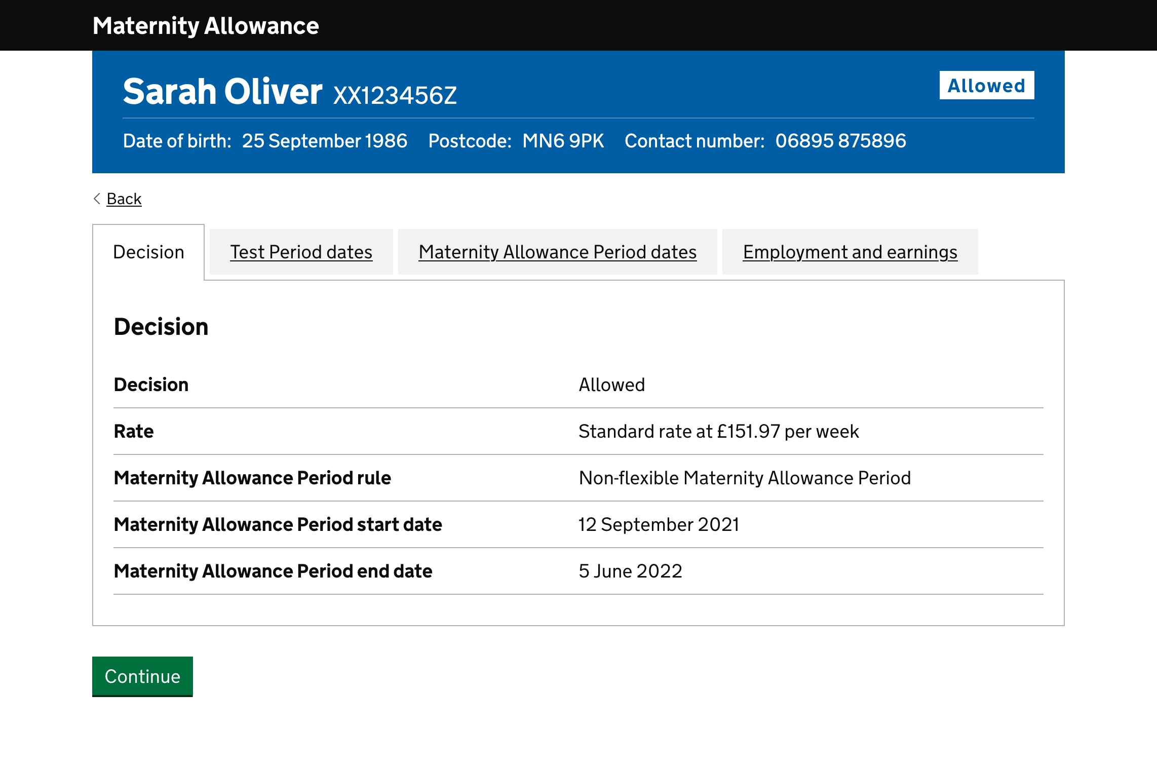 Maternity Allowance Discovery and Alpha